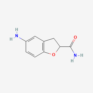 molecular formula C9H10N2O2 B13141118 5-Amino-2,3-dihydrobenzofuran-2-carboxamide 