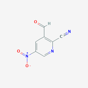molecular formula C7H3N3O3 B13141383 3-Formyl-5-nitropicolinonitrile 