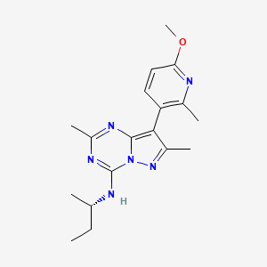 molecular formula C18H24N6O B13141388 Pyrazolo[1,5-a]-1,3,5-triazin-4-amine,8-(6-methoxy-2-methyl-3-pyridinyl)-2,7-dimethyl-N-[(1S)-1-methylpropyl]- 