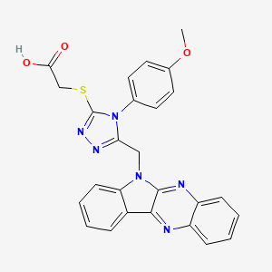 molecular formula C26H20N6O3S B13141633 Acetic acid, ((5-((6H-indolo(2,3-b)quinoxalin-6-yl)methyl)-1-(4-methoxyphenyl)-1H-1,3,4-triazol-2-yl)thio)- CAS No. 116989-77-6
