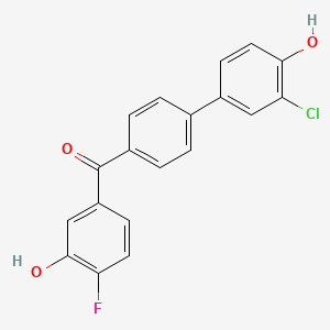 molecular formula C19H12ClFO3 B13141720 [4-(3-Chloro-4-hydroxyphenyl)phenyl]-(4-fluoro-3-hydroxyphenyl)methanone 