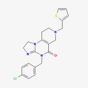 molecular formula C21H21ClN4OS B13141741 4-(4-Chlorobenzyl)-7-(thiophen-2-ylmethyl)-1,2,6,7,8,9-hexahydroimidazo[1,2-a]pyrido[3,4-e]pyrimidin-5(4H)-one 