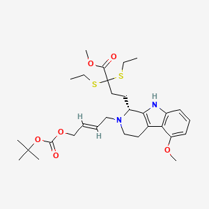 molecular formula C30H44N2O6S2 B13141873 methyl 2,2-bis(ethylsulfanyl)-4-[(1R)-5-methoxy-2-[(E)-4-[(2-methylpropan-2-yl)oxycarbonyloxy]but-2-enyl]-1,3,4,9-tetrahydropyrido[3,4-b]indol-1-yl]butanoate 