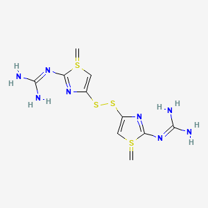 molecular formula C10H14N8S4 B13142322 1,1'-(4,4'-(Disulfanediylbis(methylene))bis(thiazole-4,2-diyl))diguanidine 