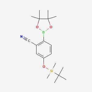 molecular formula C19H30BNO3Si B13142381 5-((tert-Butyldimethylsilyl)oxy)-2-(4,4,5,5-tetramethyl-1,3,2-dioxaborolan-2-yl)benzonitrile 