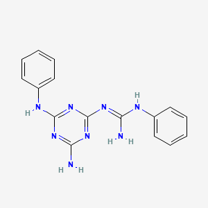 molecular formula C16H16N8 B13142459 2-(4-Amino-6-anilino-1,3,5-triazin-2-yl)-1-phenylguanidine 