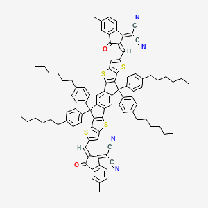 molecular formula C96H86N4O2S4 B13142526 2-[(2Z)-2-[[20-[(E)-[1-(dicyanomethylidene)-5-methyl-3-oxoinden-2-ylidene]methyl]-12,12,24,24-tetrakis(4-hexylphenyl)-5,9,17,21-tetrathiaheptacyclo[13.9.0.03,13.04,11.06,10.016,23.018,22]tetracosa-1(15),2,4(11),6(10),7,13,16(23),18(22),19-nonaen-8-yl]methylidene]-5-methyl-3-oxoinden-1-ylidene]propanedinitrile 