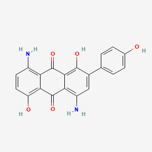 molecular formula C20H14N2O5 B13142635 9,10-Anthracenedione, 4,8-diamino-1,5-dihydroxy-2-(4-hydroxyphenyl)- CAS No. 7098-08-0