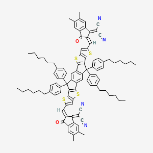 molecular formula C98H90N4O2S4 B13142655 2-[(2E)-2-[[20-[(Z)-[1-(dicyanomethylidene)-5,6-dimethyl-3-oxoinden-2-ylidene]methyl]-12,12,24,24-tetrakis(4-hexylphenyl)-5,9,17,21-tetrathiaheptacyclo[13.9.0.03,13.04,11.06,10.016,23.018,22]tetracosa-1(15),2,4(11),6(10),7,13,16(23),18(22),19-nonaen-8-yl]methylidene]-5,6-dimethyl-3-oxoinden-1-ylidene]propanedinitrile 