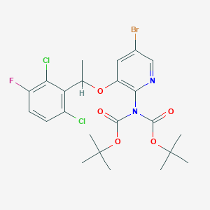 molecular formula C23H26BrCl2FN2O5 B13143293 Tetr-butyl-N-{5-bromo-3-[2, 6-dichloro-3-fluorophenyl)ethoxy]pyridin-2-YL-N-[(tert-butoxy)carbonyl]carbamate 