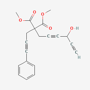 molecular formula C20H18O5 B13143524 Dimethyl 2-(4-hydroxyhexa-2,5-diyn-1-yl)-2-(3-phenylprop-2-yn-1-yl)malonate 