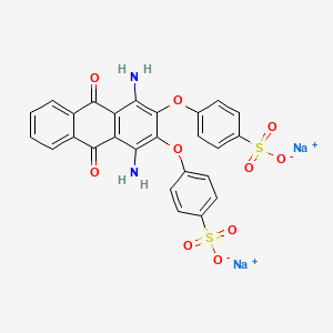molecular formula C26H16N2Na2O10S2 B13143555 Benzenesulfonic acid, 4,4'-((1,4-diamino-9,10-dihydro-9,10-dioxo-2,3-anthracenediyl)bis(oxy))bis-, disodium salt CAS No. 6408-73-7