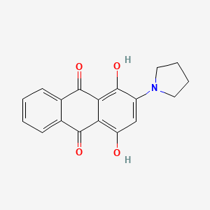 molecular formula C18H15NO4 B13143615 1,4-Dihydroxy-2-(pyrrolidin-1-yl)anthracene-9,10-dione CAS No. 20253-56-9