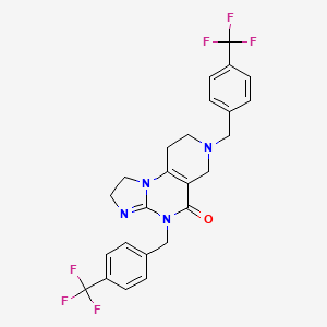 molecular formula C25H22F6N4O B13144087 4,7-Bis(4-(trifluoromethyl)benzyl)-1,2,6,7,8,9-hexahydroimidazo[1,2-a]pyrido[3,4-e]pyrimidin-5(4H)-one 
