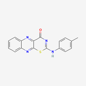 molecular formula C17H12N4OS B13144094 4H-1,3-Thiazino(5,6-b)quinoxalin-4-one, 2-((4-methylphenyl)amino)- CAS No. 154371-12-7
