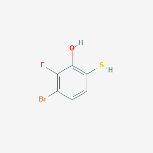 molecular formula C6H4BrFOS B13144151 3-Bromo-2-fluoro-6-mercaptophenol 