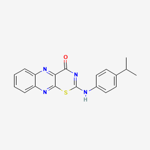 molecular formula C19H16N4OS B13144630 4H-1,3-Thiazino(5,6-b)quinoxalin-4-one, 2-((4-(1-methylethyl)phenyl)amino)- CAS No. 154371-16-1