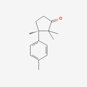 molecular formula C15H20O B13145425 Cyclopentanone, 2,2,3-trimethyl-3-(4-methylphenyl)-, (R)- CAS No. 62447-70-5