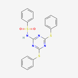 molecular formula C21H16N4O2S3 B13147261 N-[4,6-Bis(phenylsulfanyl)-1,3,5-triazin-2-yl]benzenesulfonamide CAS No. 62752-07-2