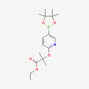 molecular formula C17H26BNO5 B13148183 Ethyl 2-methyl-2-((5-(4,4,5,5-tetramethyl-1,3,2-dioxaborolan-2-yl)pyridin-2-yl)oxy)propanoate 