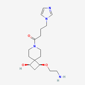 molecular formula C17H28N4O3 B13148929 rel-1-((1S,3R)-1-(2-Aminoethoxy)-3-hydroxy-7-azaspiro[3.5]nonan-7-yl)-4-(1H-imidazol-1-yl)butan-1-one 