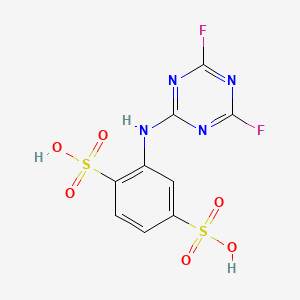 molecular formula C9H6F2N4O6S2 B13149136 2-[(4,6-Difluoro-1,3,5-triazin-2-yl)amino]benzene-1,4-disulfonic acid CAS No. 69563-72-0