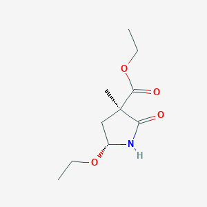 molecular formula C10H17NO4 B13149290 (3R,5R)-Ethyl 5-ethoxy-3-methyl-2-oxopyrrolidine-3-carboxylate 