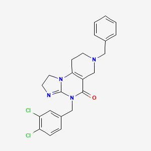molecular formula C23H22Cl2N4O B13149519 7-Benzyl-4-(3,4-dichlorobenzyl)-1,2,6,7,8,9-hexahydroimidazo[1,2-a]pyrido[3,4-e]pyrimidin-5(4H)-one 