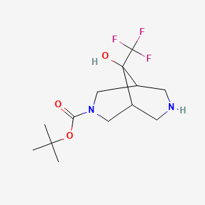 molecular formula C13H21F3N2O3 B13149612 tert-butyl 9-hydroxy-9-(trifluoromethyl)-3,7-diazabicyclo[3.3.1]nonane-3-carboxylate 