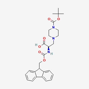 molecular formula C27H33N3O6 B13151036 (R)-2-((((9H-Fluoren-9-yl)methoxy)carbonyl)amino)-3-(4-(tert-butoxycarbonyl)piperazin-1-yl)propanoic acid 