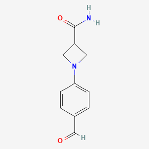 molecular formula C11H12N2O2 B13152128 1-(4-Formylphenyl)azetidine-3-carboxamide 