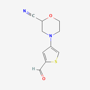 molecular formula C10H10N2O2S B13152490 4-(5-Formylthiophen-3-YL)morpholine-2-carbonitrile 