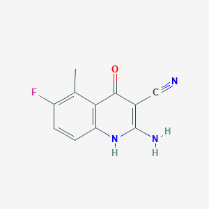 molecular formula C11H8FN3O B13153478 2-Amino-6-fluoro-4-hydroxy-5-methylquinoline-3-carbonitrile 