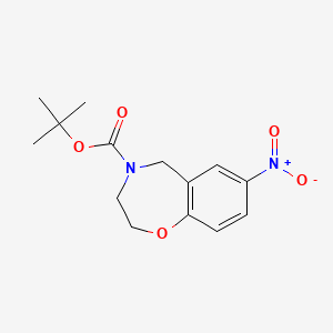 molecular formula C14H18N2O5 B13154853 Tert-butyl 7-nitro-2,3-dihydrobenzo[F][1,4]oxazepine-4(5H)-carboxylate 