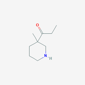 molecular formula C9H17NO B13156917 1-(3-Methylpiperidin-3-yl)propan-1-one 