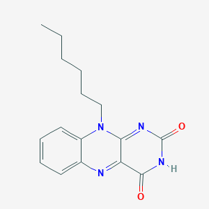molecular formula C16H18N4O2 B13157697 Benzo[g]pteridine-2,4(3H,10H)-dione, 10-hexyl- CAS No. 125219-55-8