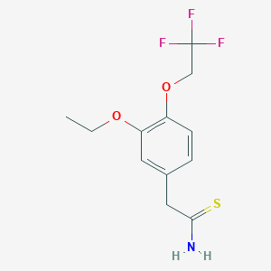 molecular formula C12H14F3NO2S B13157725 2-[3-Ethoxy-4-(2,2,2-trifluoroethoxy)phenyl]ethanethioamide CAS No. 1193387-56-2