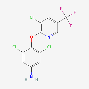 molecular formula C12H6Cl3F3N2O B1315906 3,5-Dichloro-4-{[3-chloro-5-(trifluoromethyl)-2-pyridinyl]oxy}phenylamine CAS No. 73265-15-3