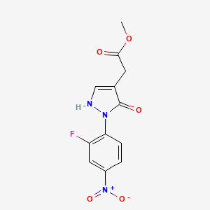 molecular formula C12H10FN3O5 B13159299 Methyl 2-[2-(2-fluoro-4-nitrophenyl)-3-oxo-2,3-dihydro-1H-pyrazol-4-yl]acetate 