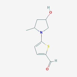 molecular formula C10H13NO2S B13162728 5-(4-Hydroxy-2-methylpyrrolidin-1-yl)thiophene-2-carbaldehyde 