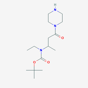 molecular formula C15H29N3O3 B13163555 tert-butyl N-ethyl-N-[4-oxo-4-(piperazin-1-yl)butan-2-yl]carbamate 