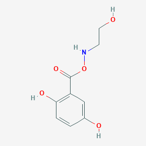 molecular formula C9H11NO5 B13163967 2-((((2-Hydroxyethyl)amino)oxy)carbonyl)benzene-1,4-diol 