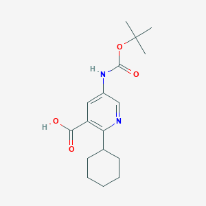 molecular formula C17H24N2O4 B13164294 5-{[(Tert-butoxy)carbonyl]amino}-2-cyclohexylpyridine-3-carboxylic acid 