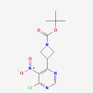 molecular formula C12H15ClN4O4 B13165735 tert-Butyl 3-(6-chloro-5-nitropyrimidin-4-yl)azetidine-1-carboxylate 