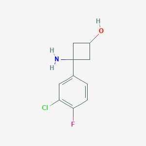 molecular formula C10H11ClFNO B13166090 3-Amino-3-(3-chloro-4-fluorophenyl)cyclobutan-1-ol 