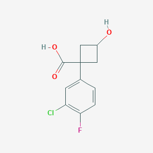 molecular formula C11H10ClFO3 B13166621 1-(3-Chloro-4-fluorophenyl)-3-hydroxycyclobutane-1-carboxylic acid 