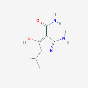 molecular formula C8H13N3O2 B13169958 2-amino-5-isopropyl-4-oxo-4,5-dihydro-1H-pyrrole-3-carboxamide 