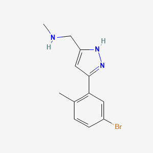 molecular formula C12H14BrN3 B13171884 {[5-(5-bromo-2-methylphenyl)-1H-pyrazol-3-yl]methyl}(methyl)amine 