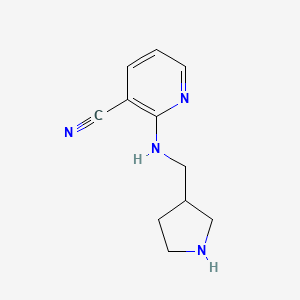 molecular formula C11H14N4 B13173217 2-[(Pyrrolidin-3-ylmethyl)amino]pyridine-3-carbonitrile 