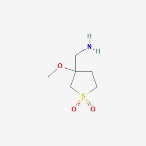molecular formula C6H13NO3S B13173833 3-(Aminomethyl)-3-methoxytetrahydrothiophene 1,1-dioxide 